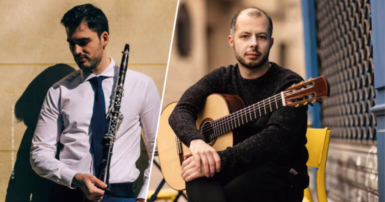 Antoine Morinière à la guitare et Raphaël Sévère à la clarinette en concert à Boissy-la-Rivière